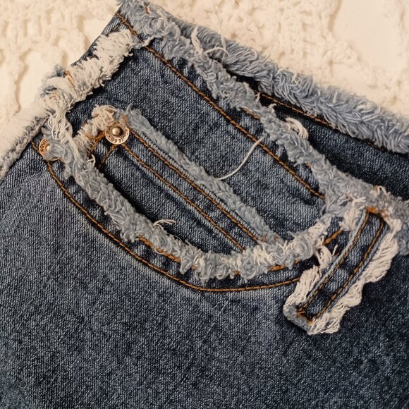 Vtg 90s Y2K Jeans Low Rise Fray Tattered Hem Medium Wash Blue Stretch 10 Women - Picture 4 of 8
